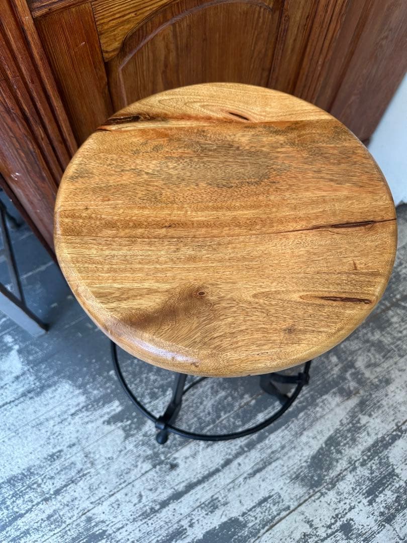 【A】ハイスツール ウッド　インダストリアル　ハイチェアー回転式