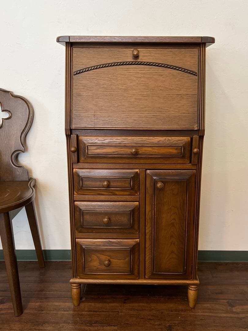 k192r124 国産家具 ライティングチェスト ビューロー 天然木 コンパクト