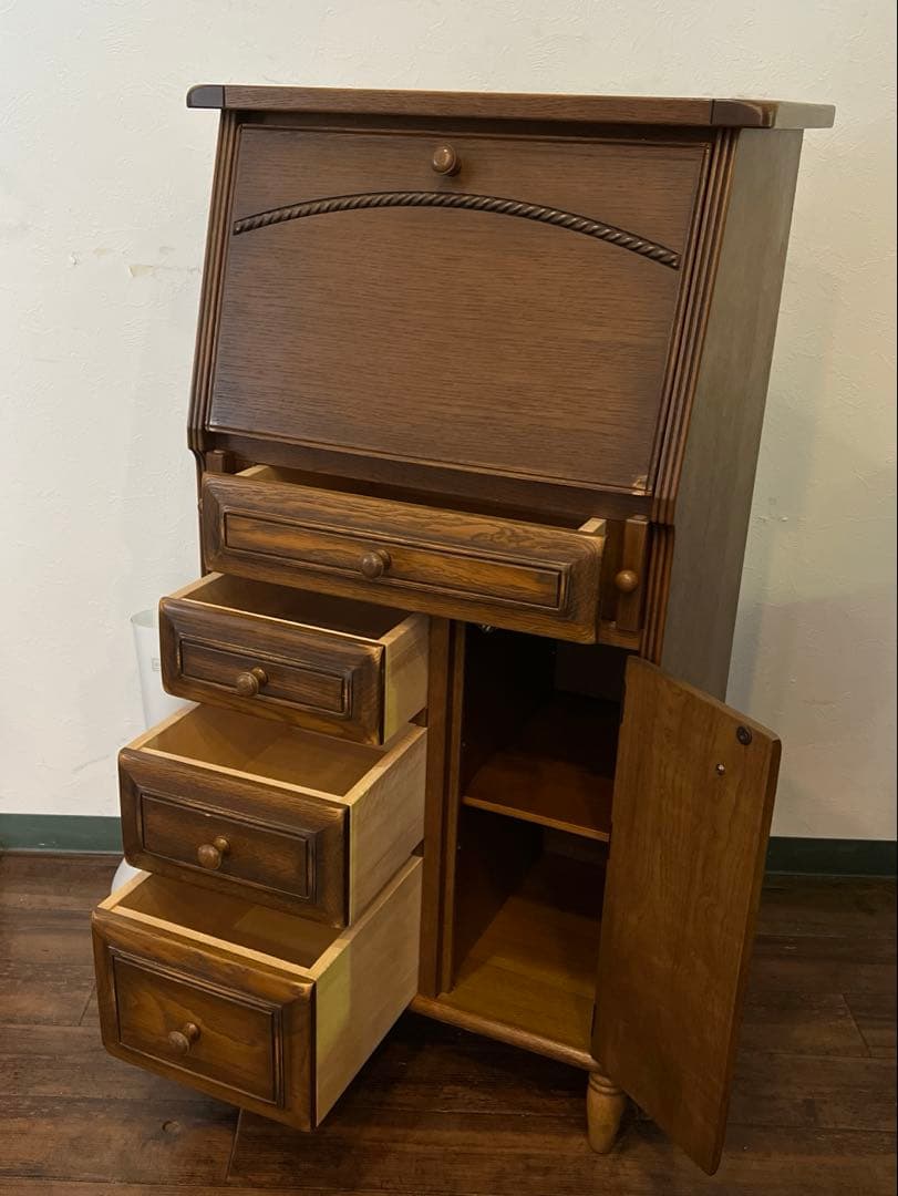 k192r124 国産家具 ライティングチェスト ビューロー 天然木 コンパクト