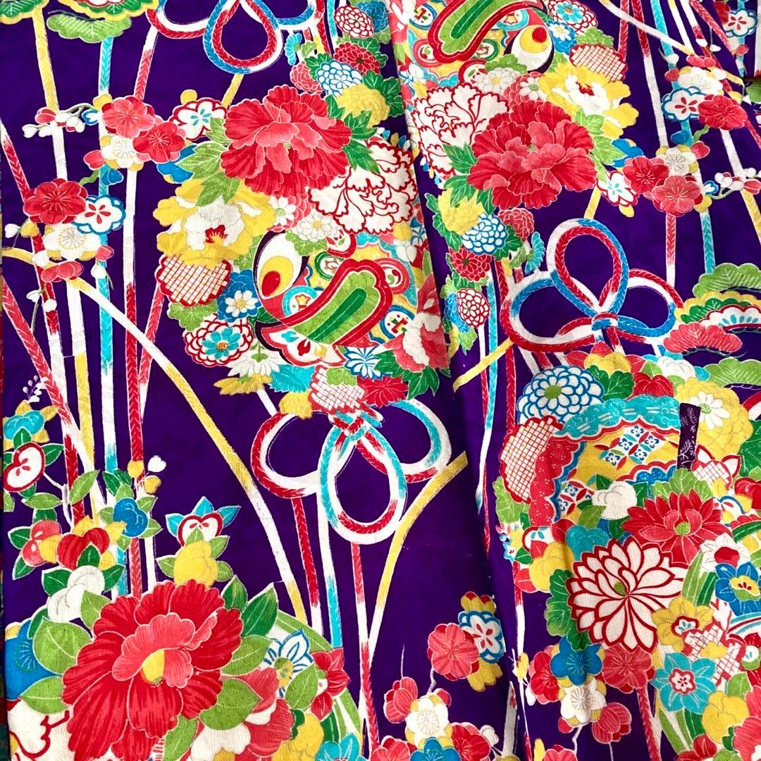 紫色 アンティーク着物 ジュニア 十三詣り NO260