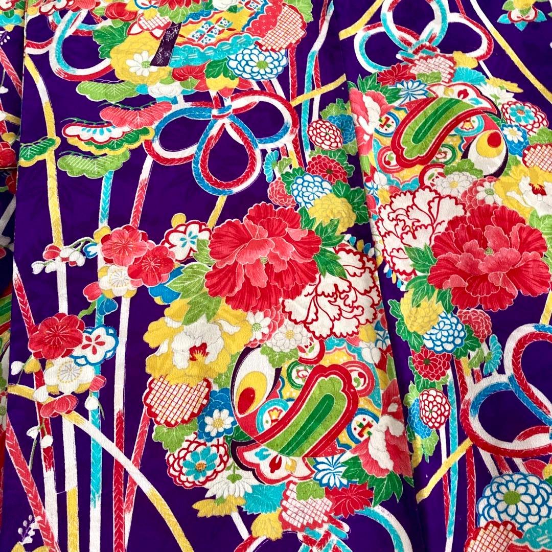 紫色 アンティーク着物 ジュニア 十三詣り NO260