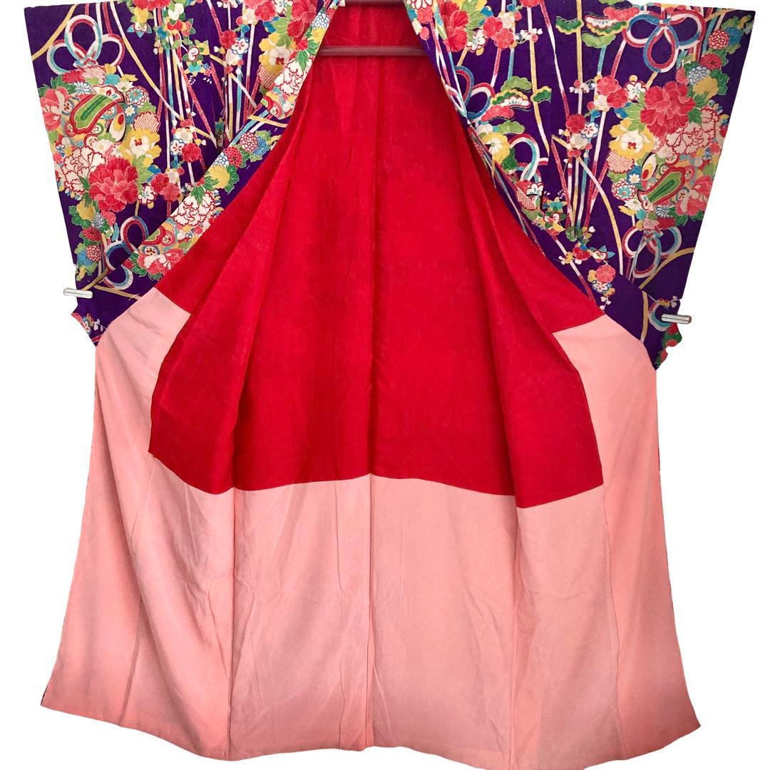 紫色 アンティーク着物 ジュニア 十三詣り NO260