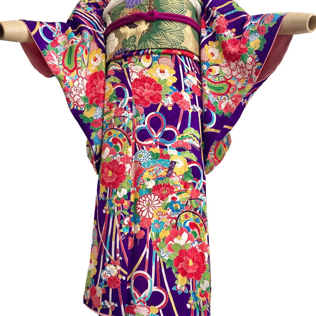 紫色 アンティーク着物 ジュニア 十三詣り NO260