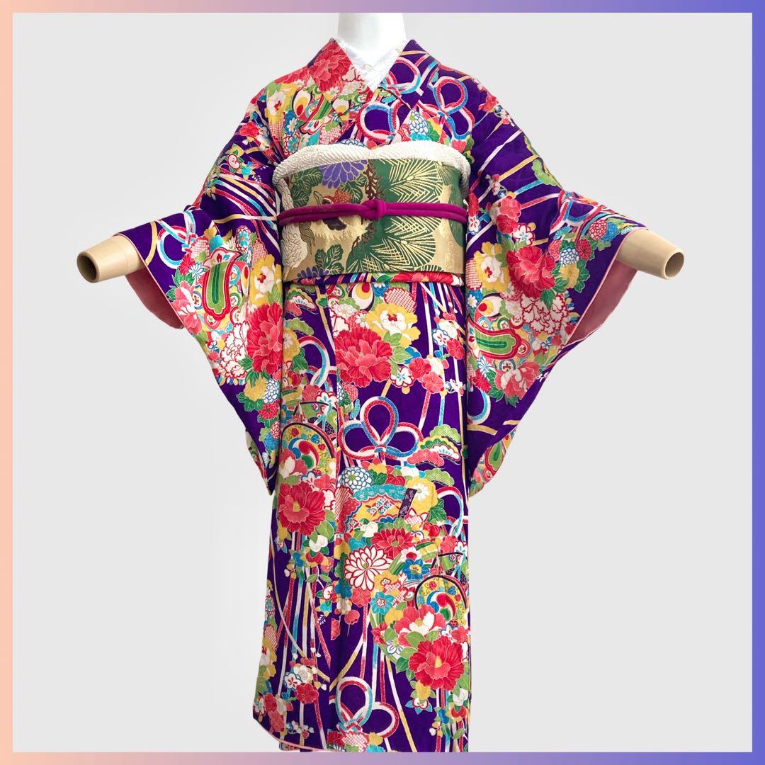 紫色 アンティーク着物 ジュニア 十三詣り NO260