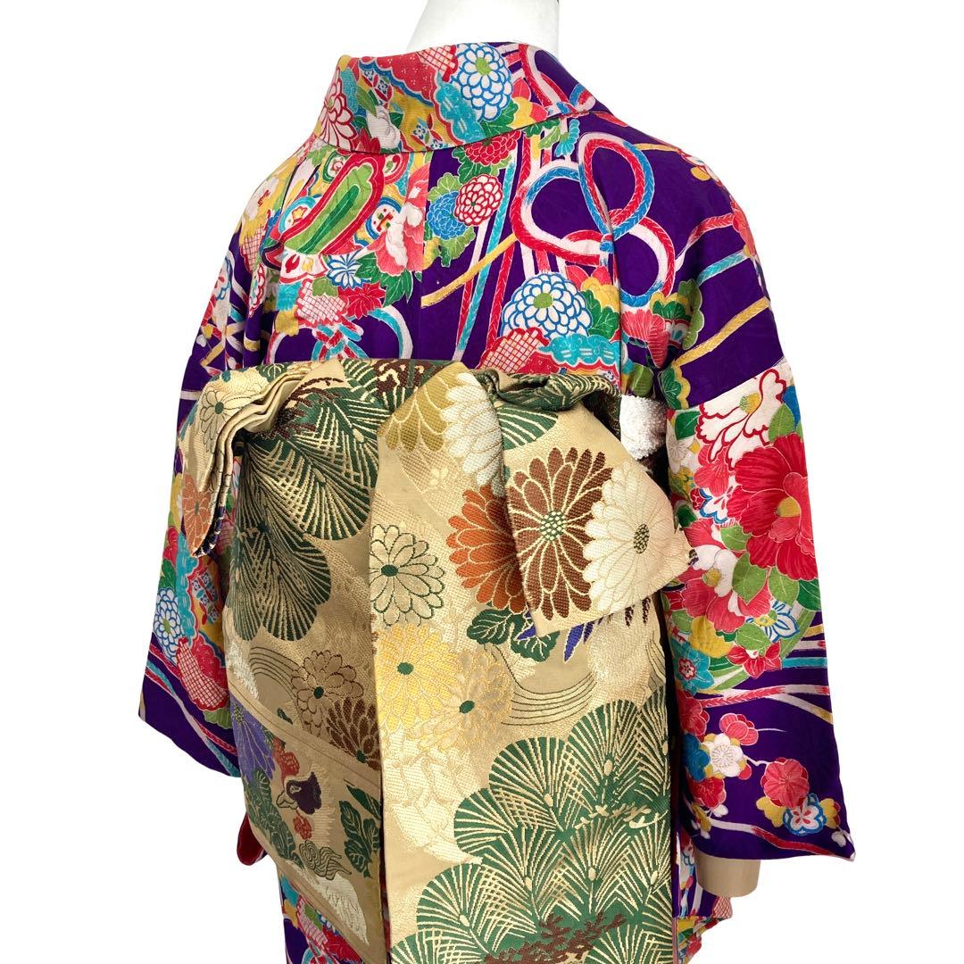 紫色 アンティーク着物 ジュニア 十三詣り NO260