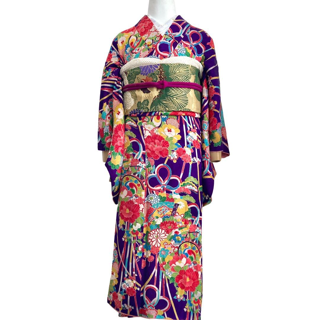 紫色 アンティーク着物 ジュニア 十三詣り NO260