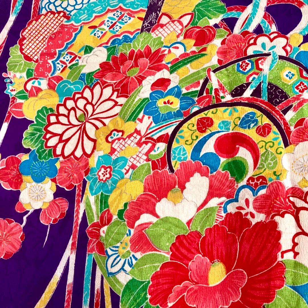 紫色 アンティーク着物 ジュニア 十三詣り NO260