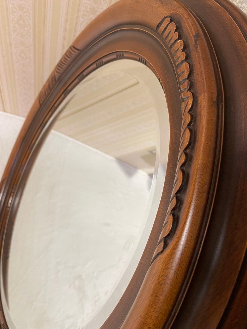 高さ88/希少/彫刻/大型ウォールミラー/楕円/木枠/ビンテージ/アンティーク