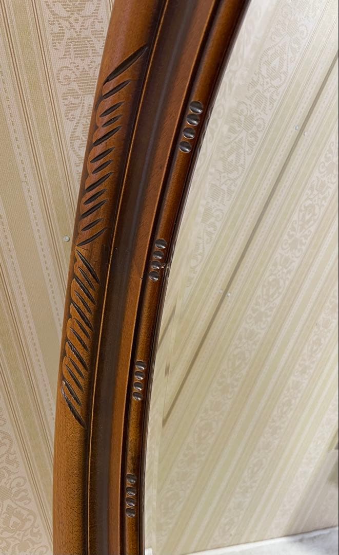 高さ88/希少/彫刻/大型ウォールミラー/楕円/木枠/ビンテージ/アンティーク