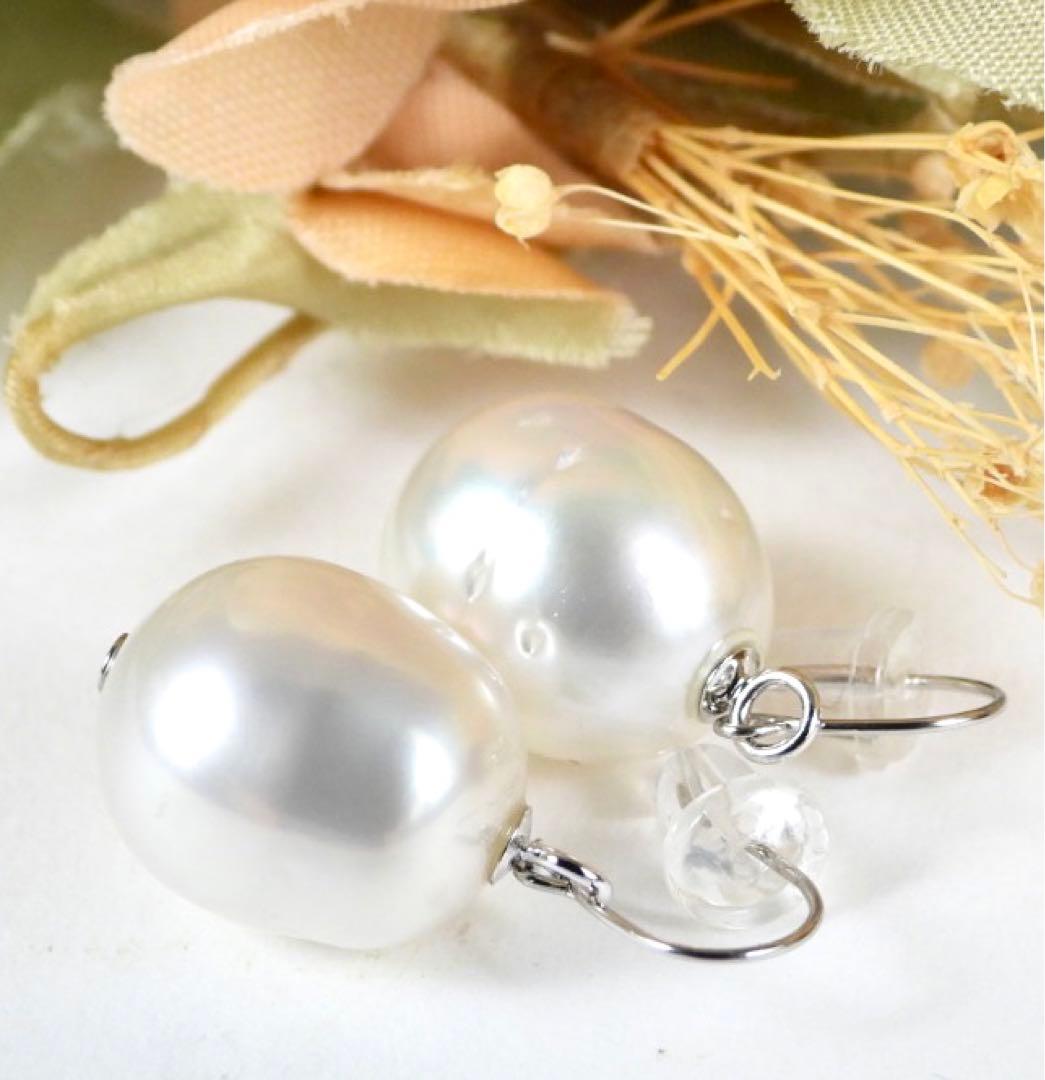 PT900  白蝶パール　ピアス　約10.3