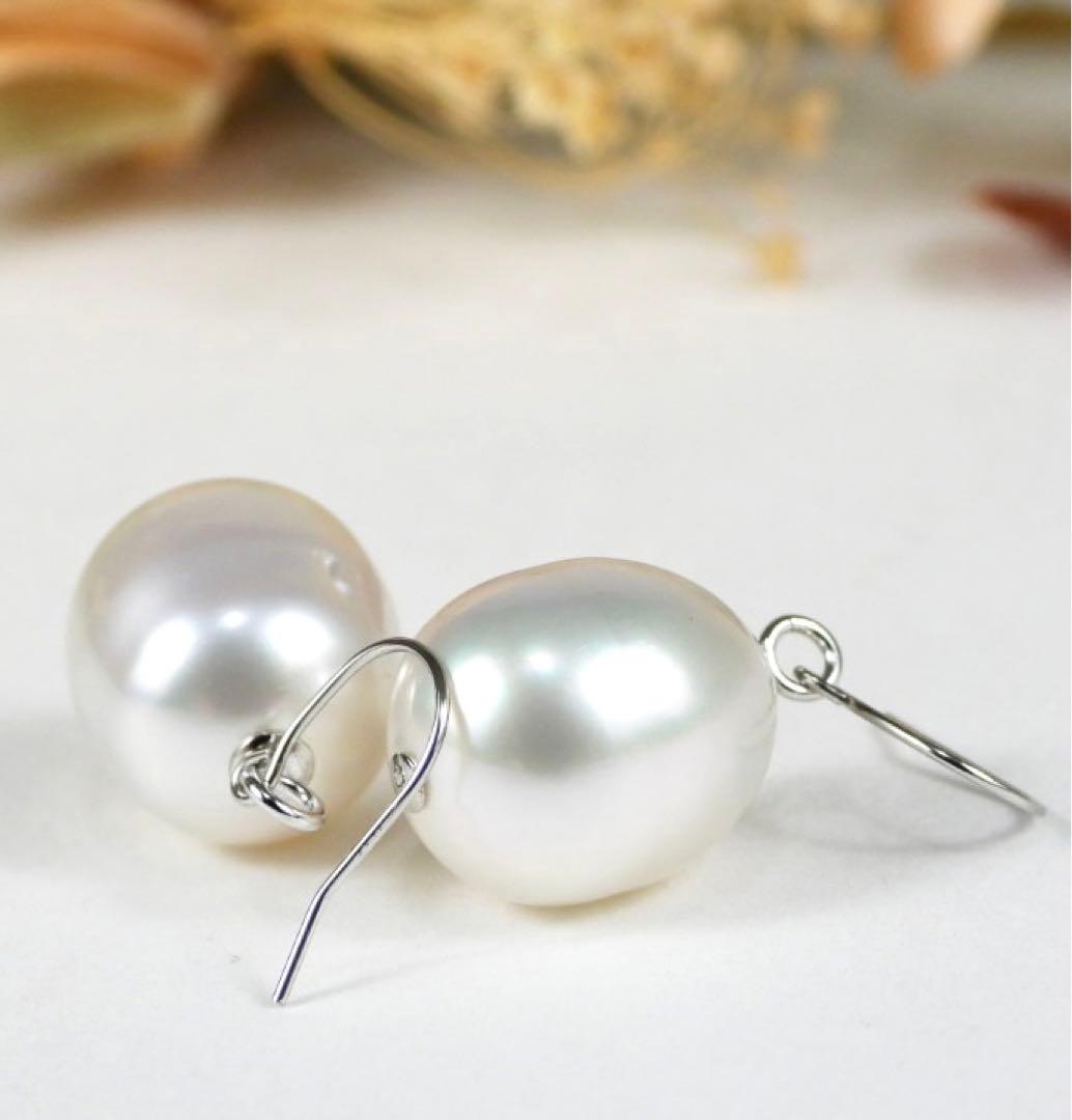 PT900  白蝶パール　ピアス　約10.3