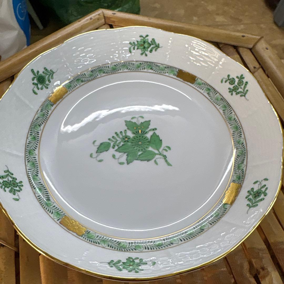 【極美品】ヘレンド アポニーグリーン 19cm プレート 箱・カード付