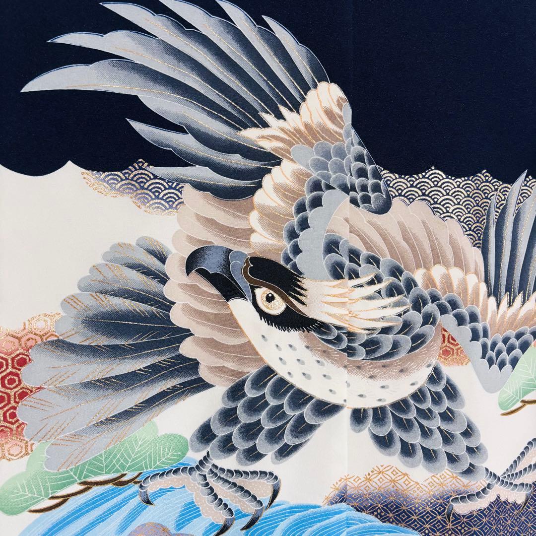 【男の子】 着物 袴 9点セット 七五三 鷹 模様 吉祥紋様金彩入り 日本製