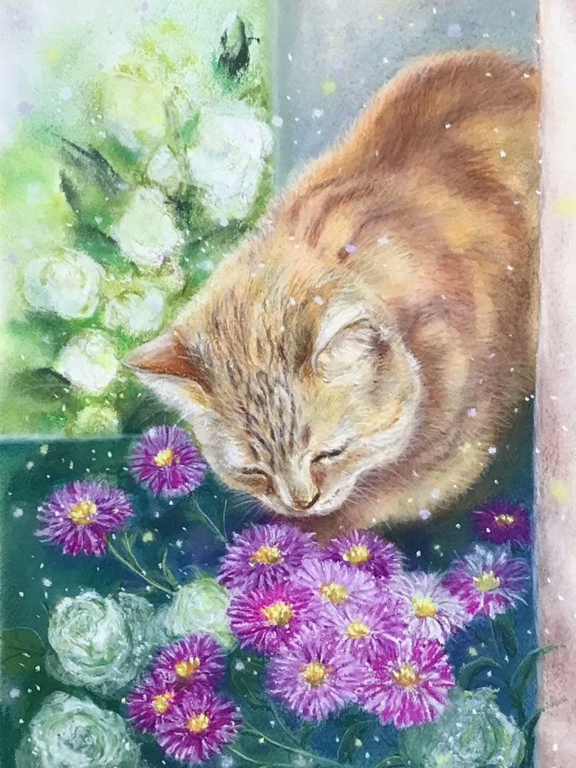 flower cat 絵画アート原画 パステル画 - メルカリ