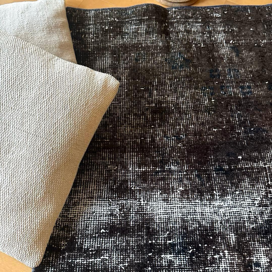 109.5×124 レアこげ茶ブラック オーバーダイ トルコヴィンテージラグ