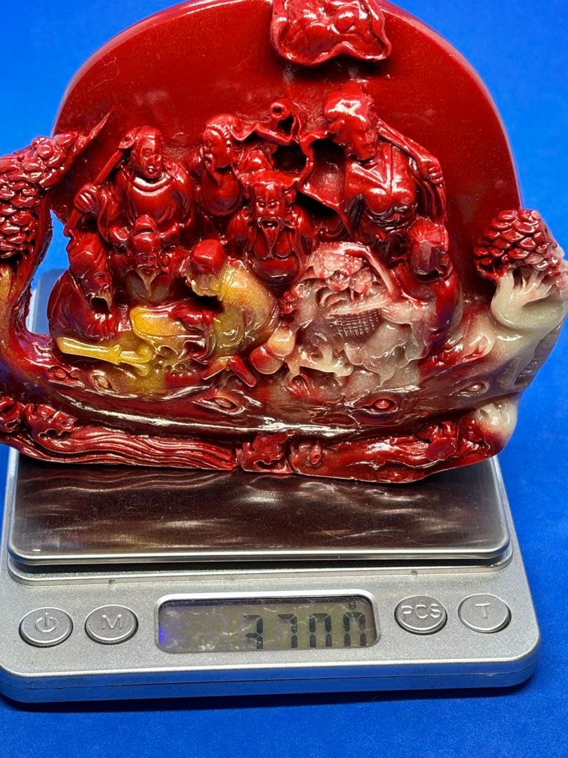 極美品 寿山石荔枝凍 八仙過海 精雕摆件約13×11×3cm370g 5895