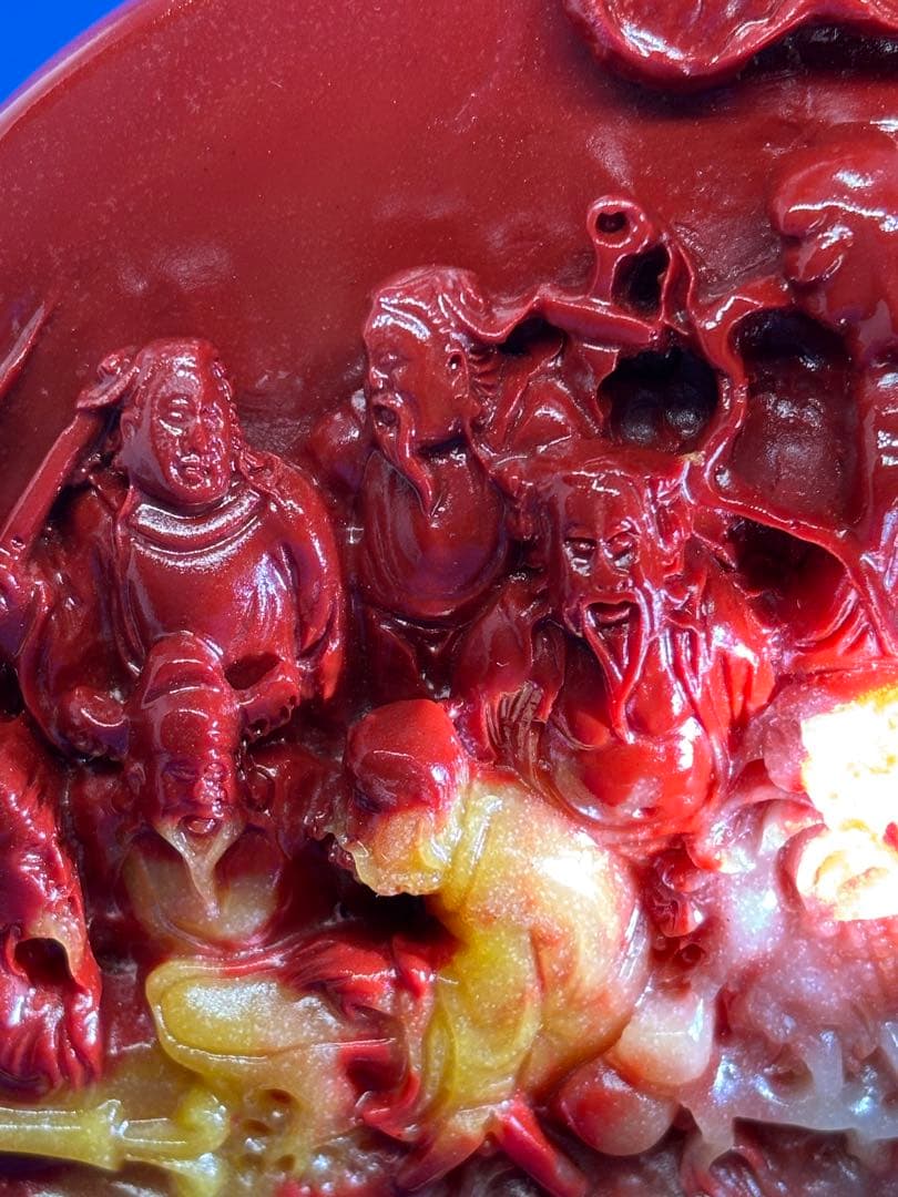 極美品 寿山石荔枝凍 八仙過海 精雕摆件約13×11×3cm370g 5895