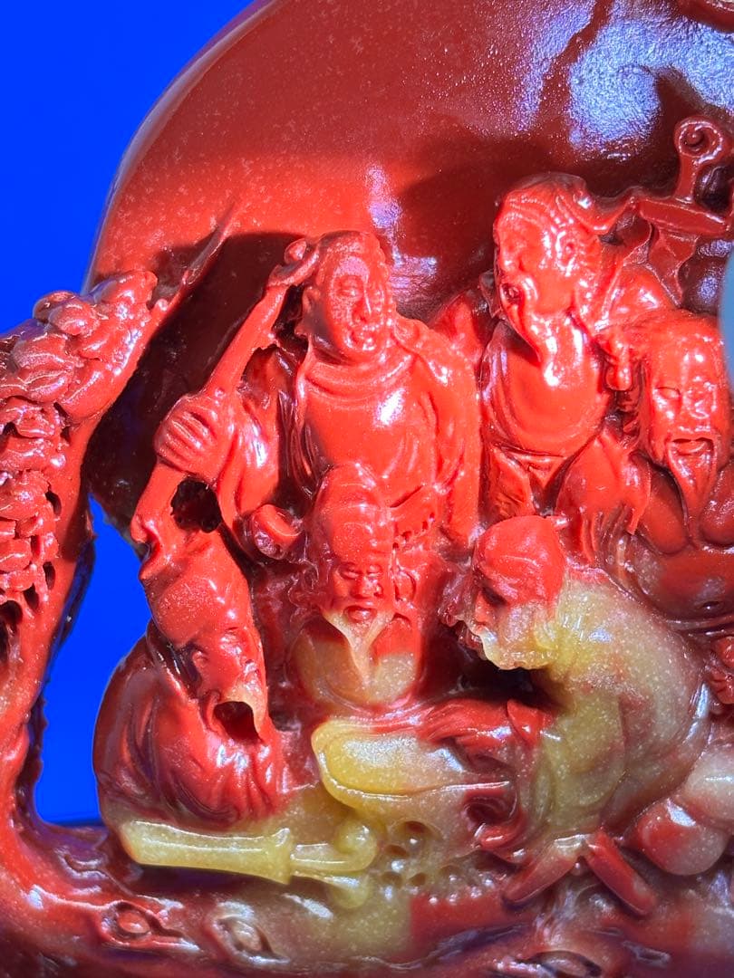 極美品 寿山石荔枝凍 八仙過海 精雕摆件約13×11×3cm370g 5895