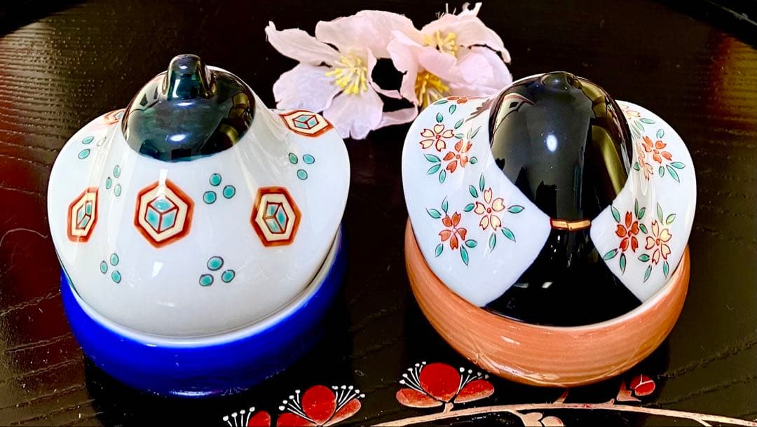 ひな祭り お雛様 お代理様 蓋付き 珍味入れ 有田焼 幸楽窯 2点セット