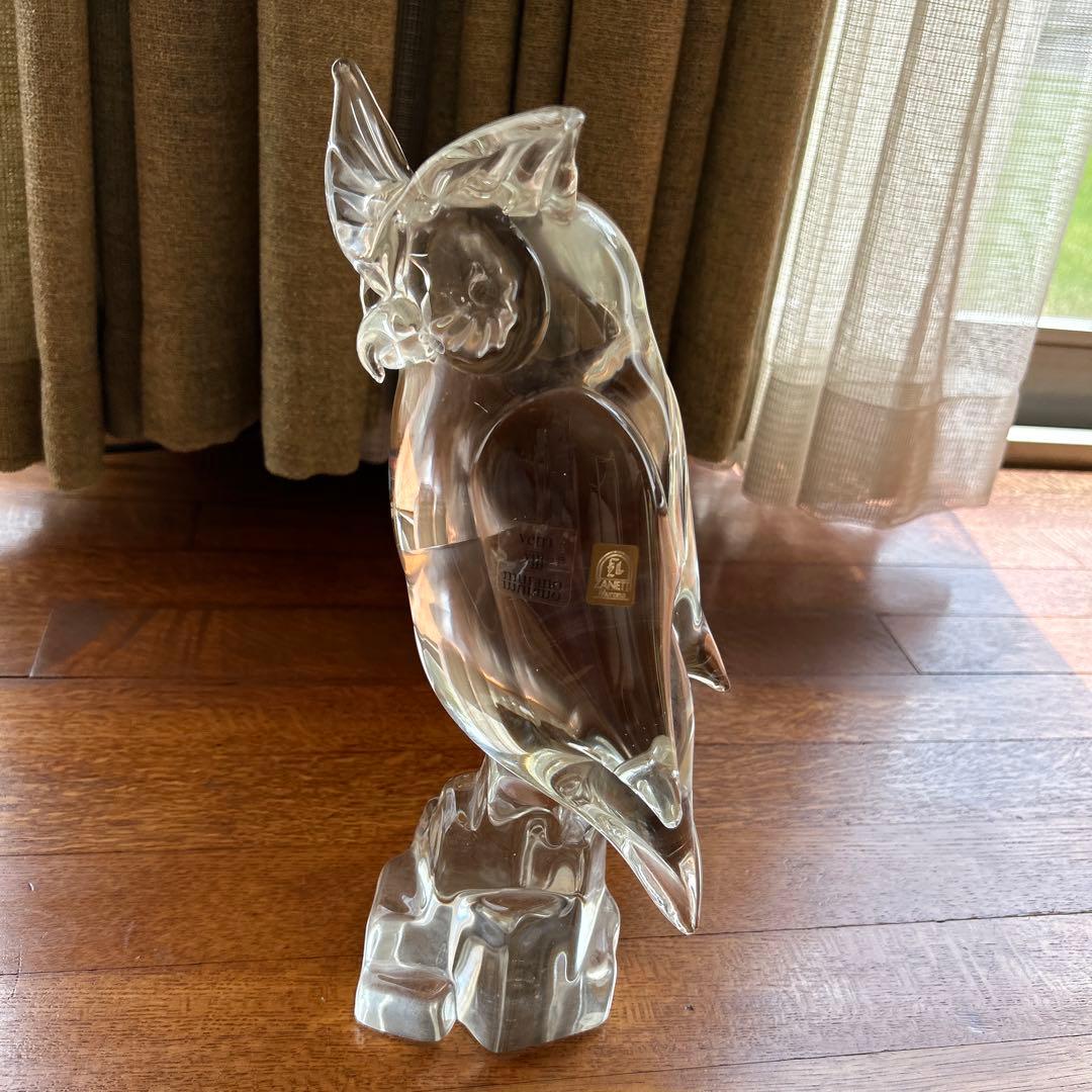 ザネッティ・ムラーノ◆クリスタル　フクロウ彫刻 置き物　ムラーノガラス