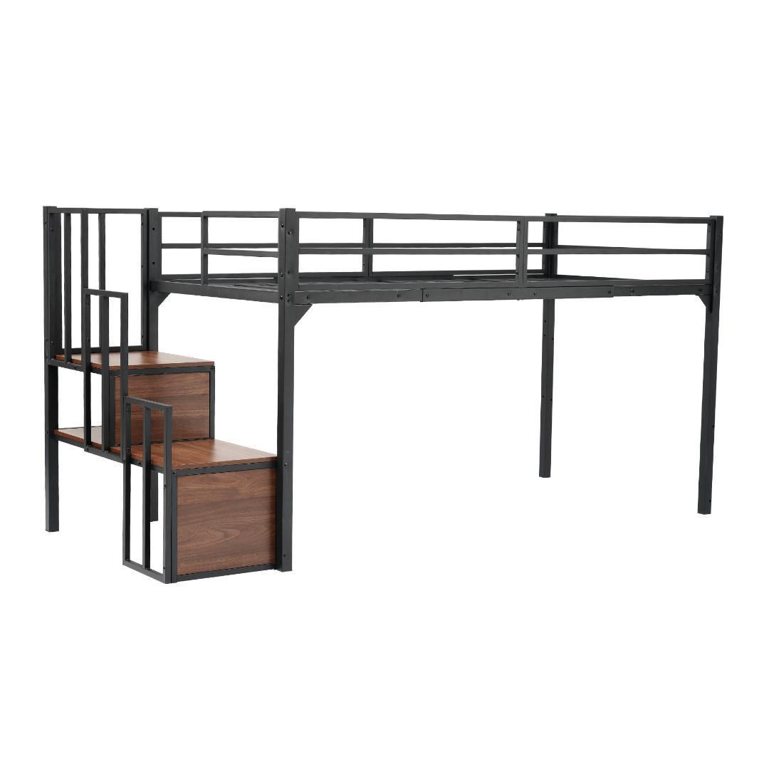 20%OFFタイムセール！ロフトベッド　階段付き　シングルサイズ　BLACK