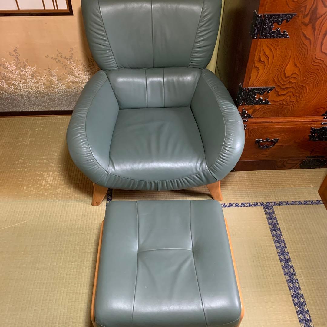 カリモク チターノ シングルソファ オットマン 本革 ハイバック