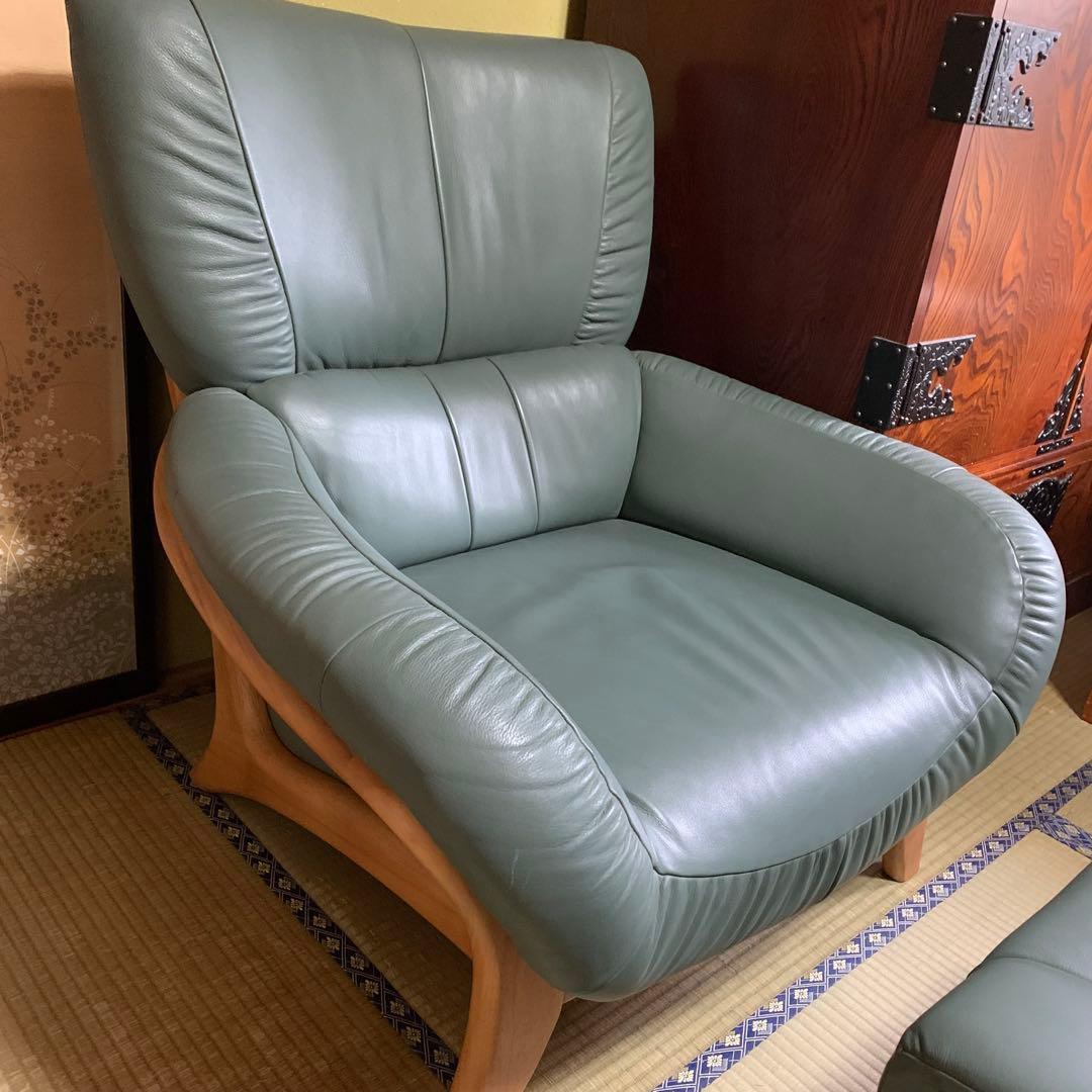 カリモク チターノ シングルソファ オットマン 本革 ハイバック