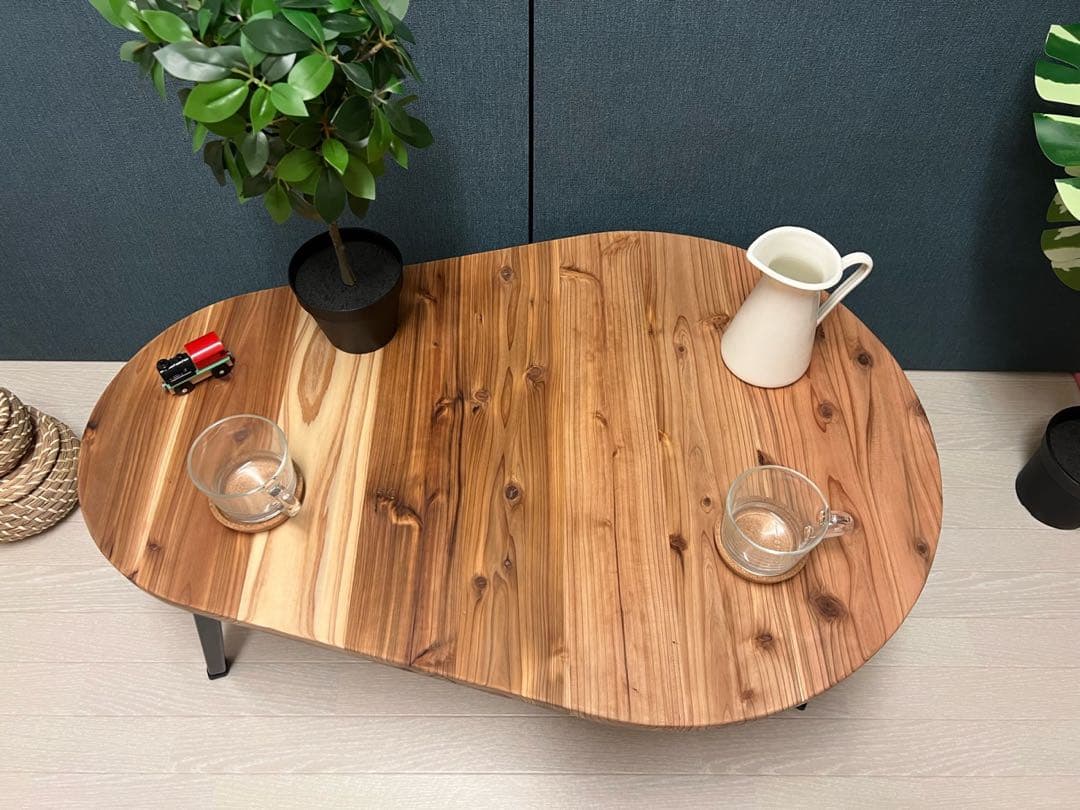 【送料無料】 ローテーブル だるま形 90cm 60cm 杉 折りたたみ脚