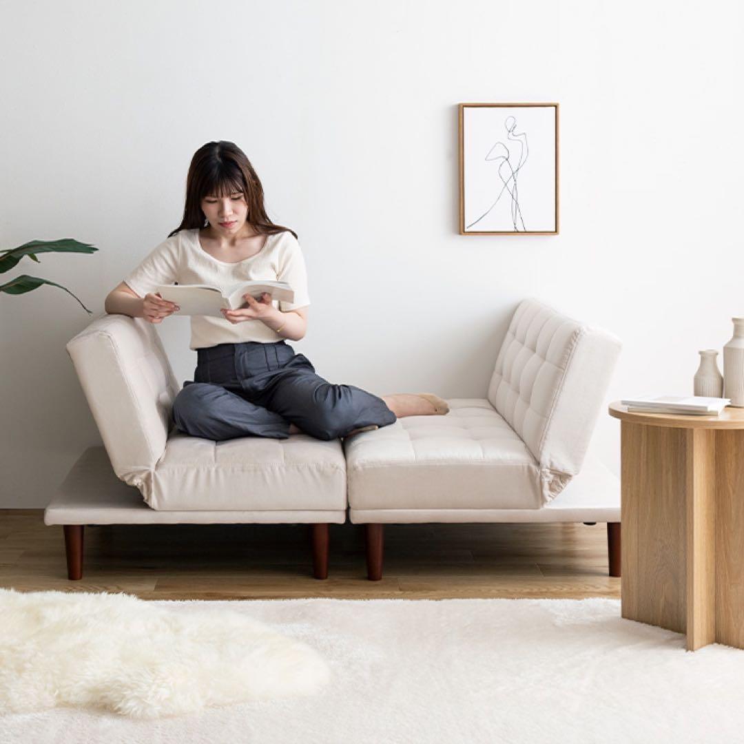 ダブルソファ　2点セット　ラブソファ　2人掛けソファ　ライトベージュ　グレー