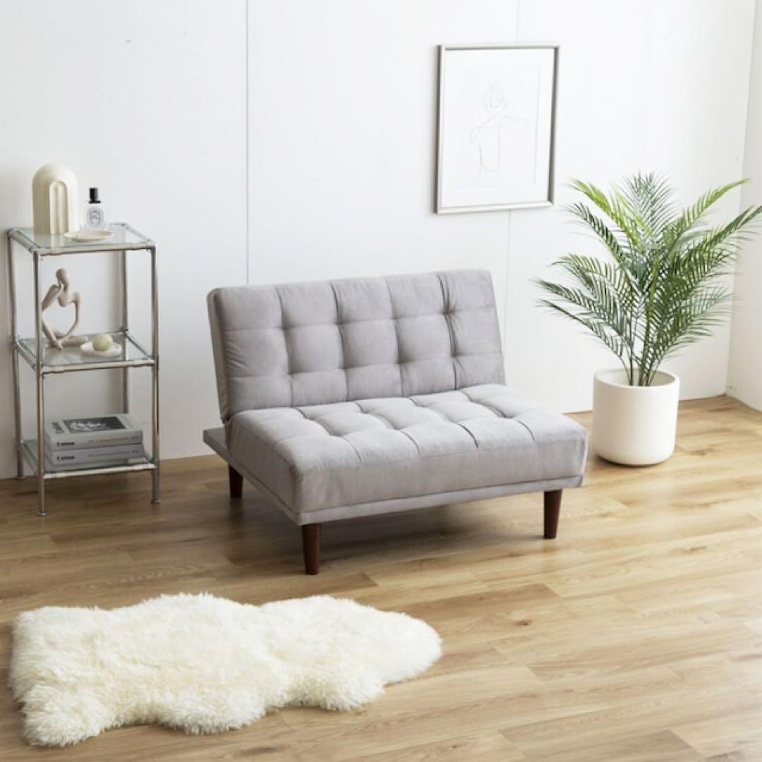 ダブルソファ　2点セット　ラブソファ　2人掛けソファ　ライトベージュ　グレー