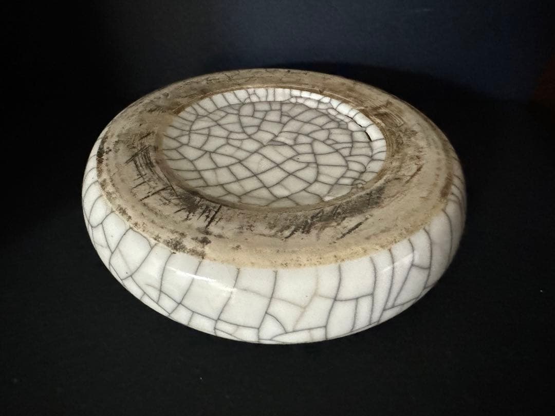 中国骨董　清　哥窯陶硯　暖硯　陶硯　書道具　唐物　中国古玩　希少美品(N-11)