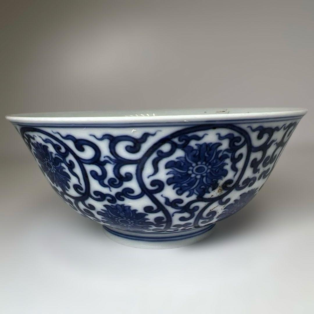 中国清時代　青花　唐草鉢　口径15cm 東K8-0202⑥ トヒオ