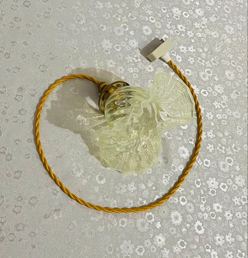 アンティーク　ガラスシェード　ペンダントライト　フリル　コード・電球セット♪