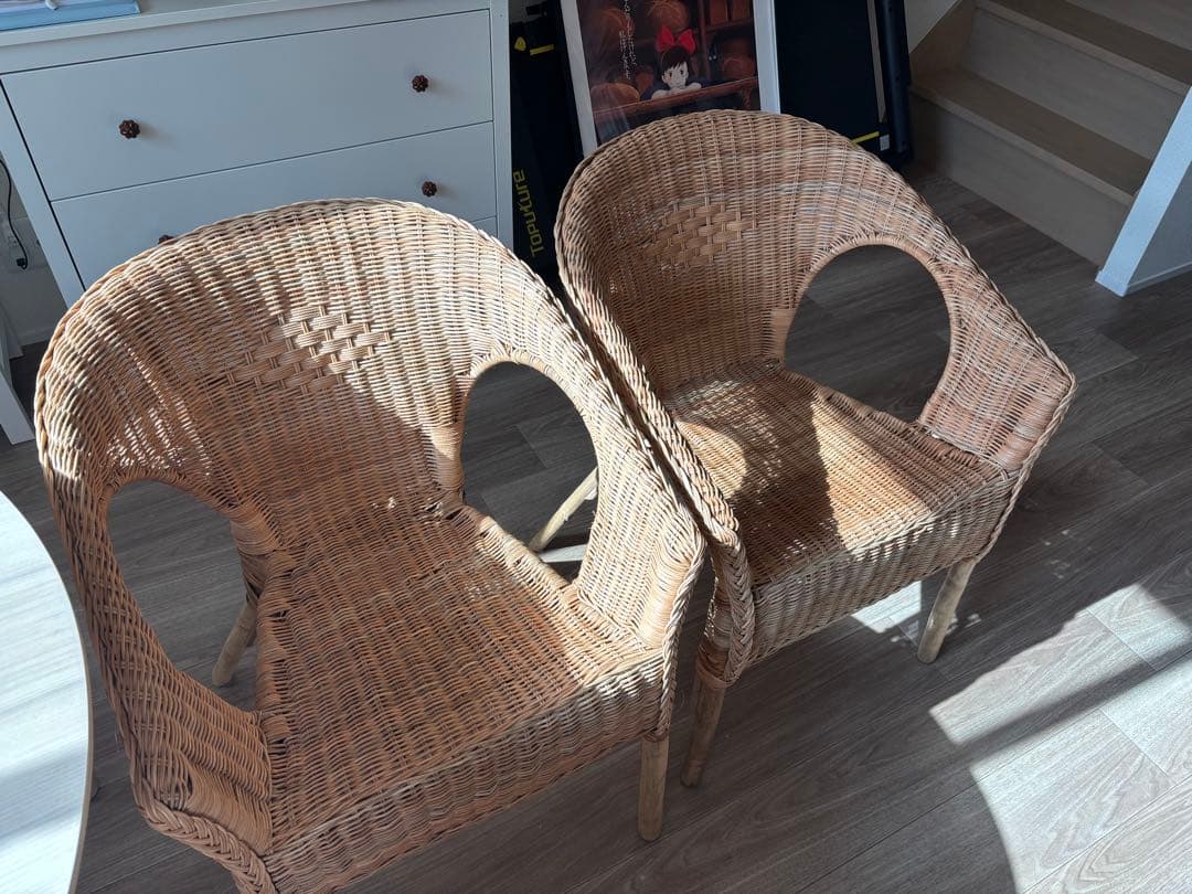 ラタン アームチェア 2脚セット ikea agen