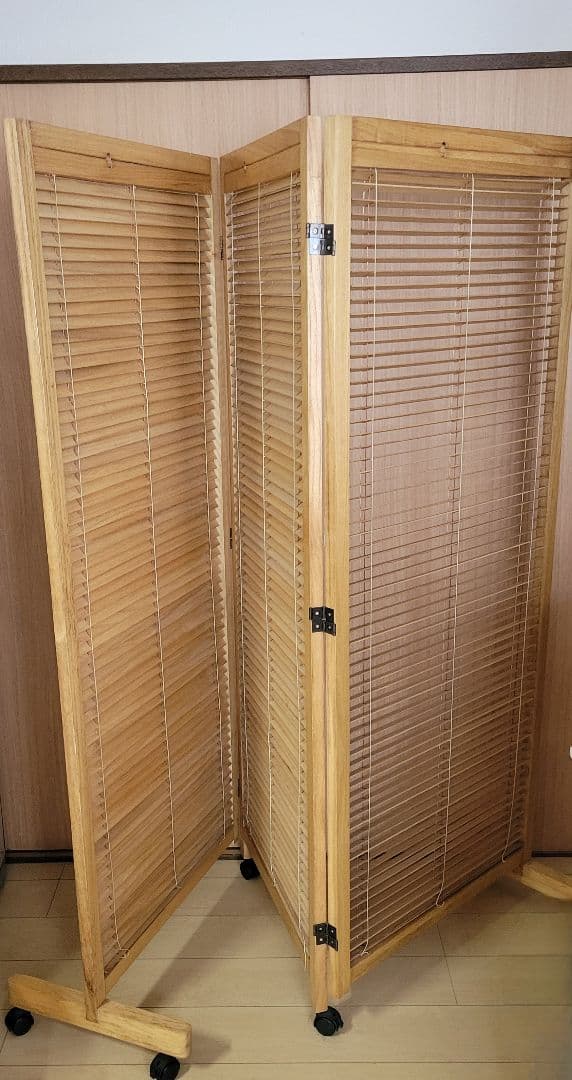 パーテーション　3連　キャスター　 高さ165cm 　木目