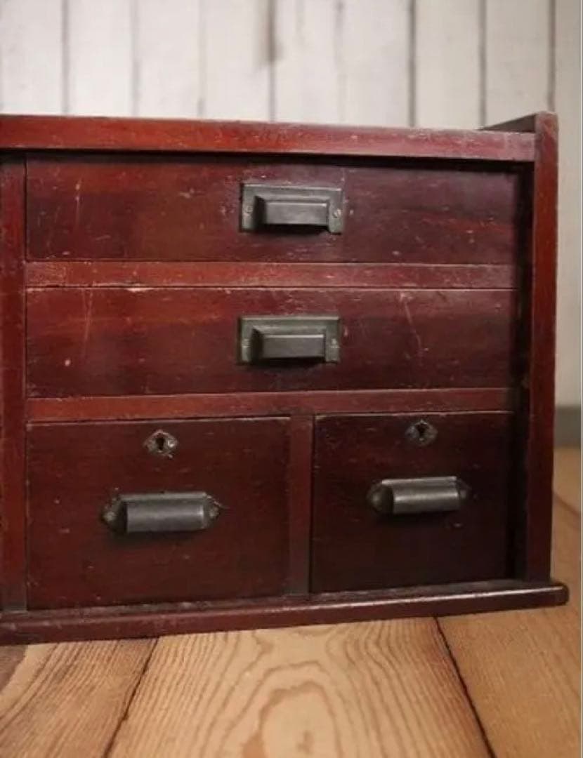古い木製の机　引き出し8杯　両袖文机　古家具　時代家具