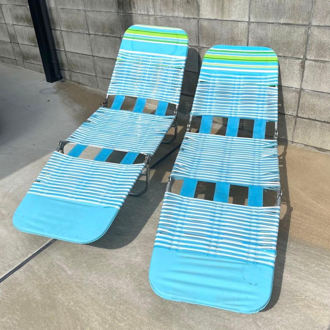 ビニール ボンボンベッド2台セット サマーベッド リクライニング 昭和