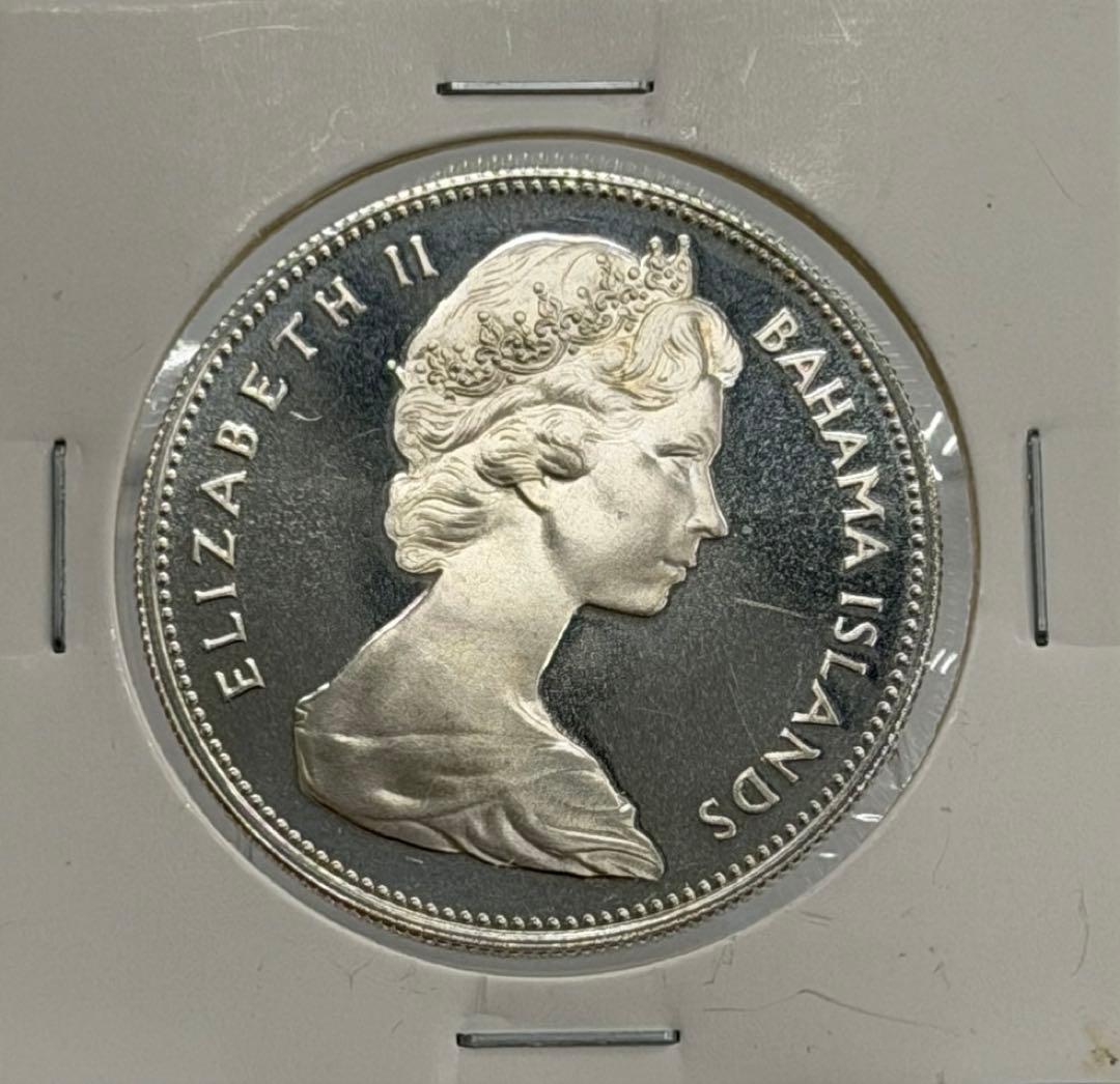 バハマ諸島1970年エリザベス2世 ほら貝プルーフ1ドル型貨（未使用）