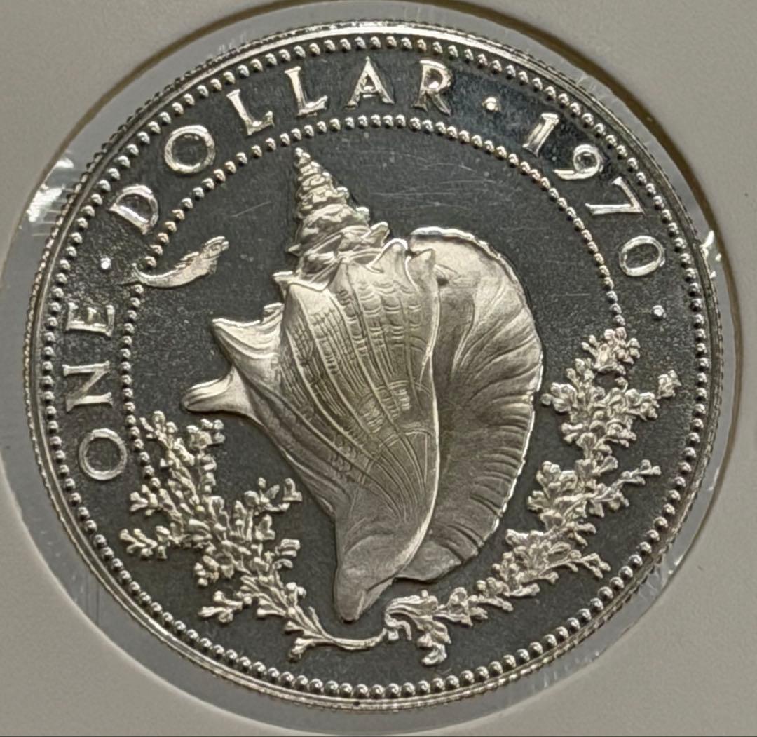 バハマ諸島1970年エリザベス2世 ほら貝プルーフ1ドル型貨（未使用）