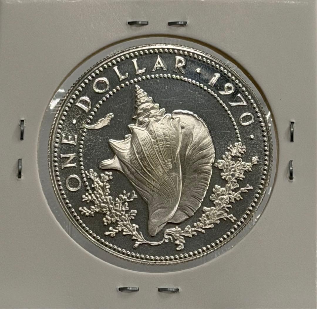 バハマ諸島1970年エリザベス2世 ほら貝プルーフ1ドル型貨（未使用）
