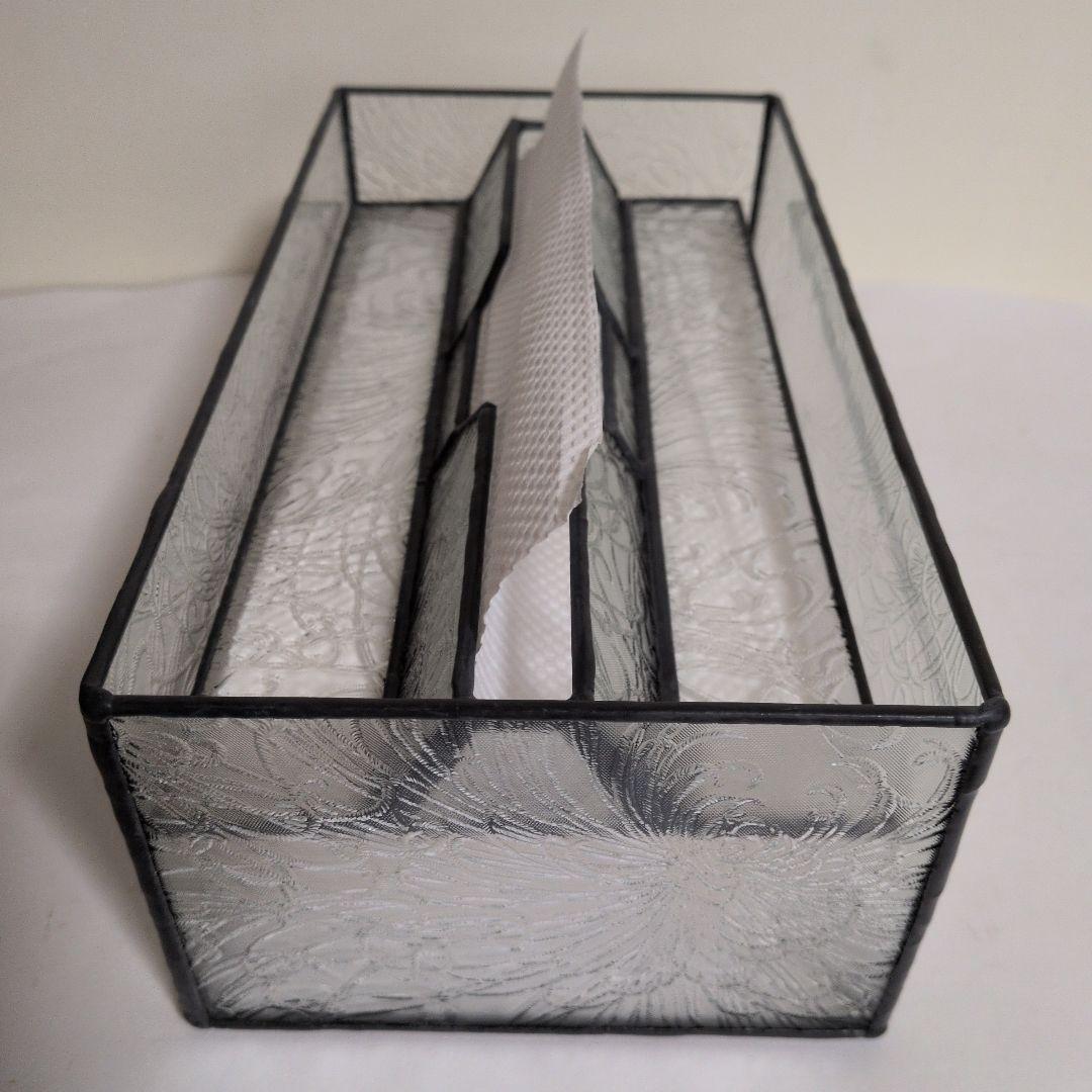 菊模様　レア　希少　ペーパータオルケース　ティッシュケース　昭和型板ガラス　昭和