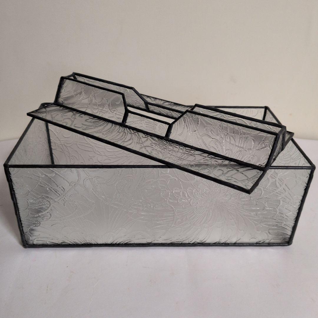 菊模様　レア　希少　ペーパータオルケース　ティッシュケース　昭和型板ガラス　昭和