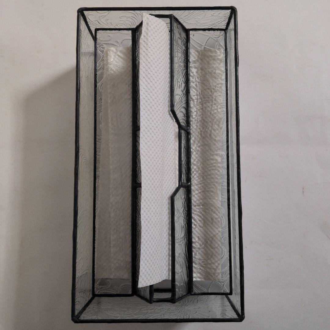 菊模様　レア　希少　ペーパータオルケース　ティッシュケース　昭和型板ガラス　昭和
