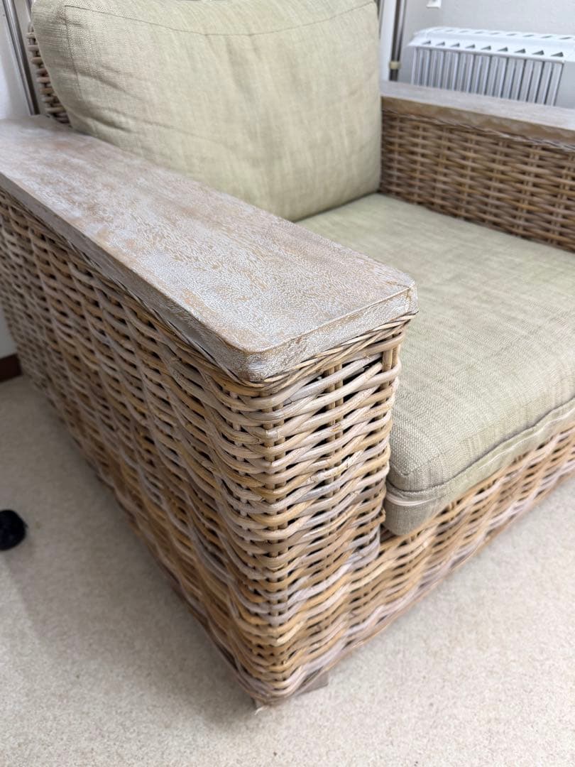 【バリ家具】ディジョンソファ 1人掛け グレーホワイトウォッシ