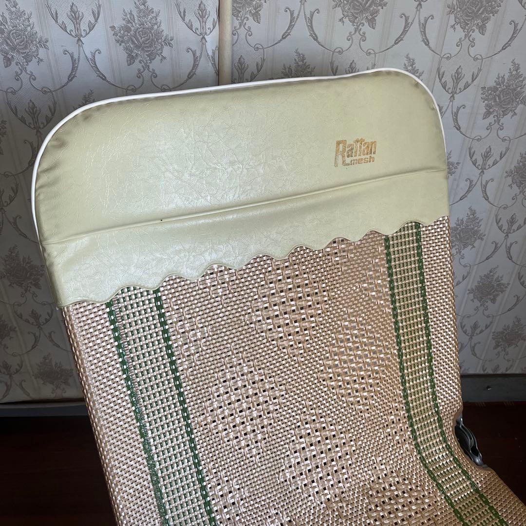 【アンティーク】昭和レトロ 籐 ラタンビーチチェア サマーベッド リクライニング