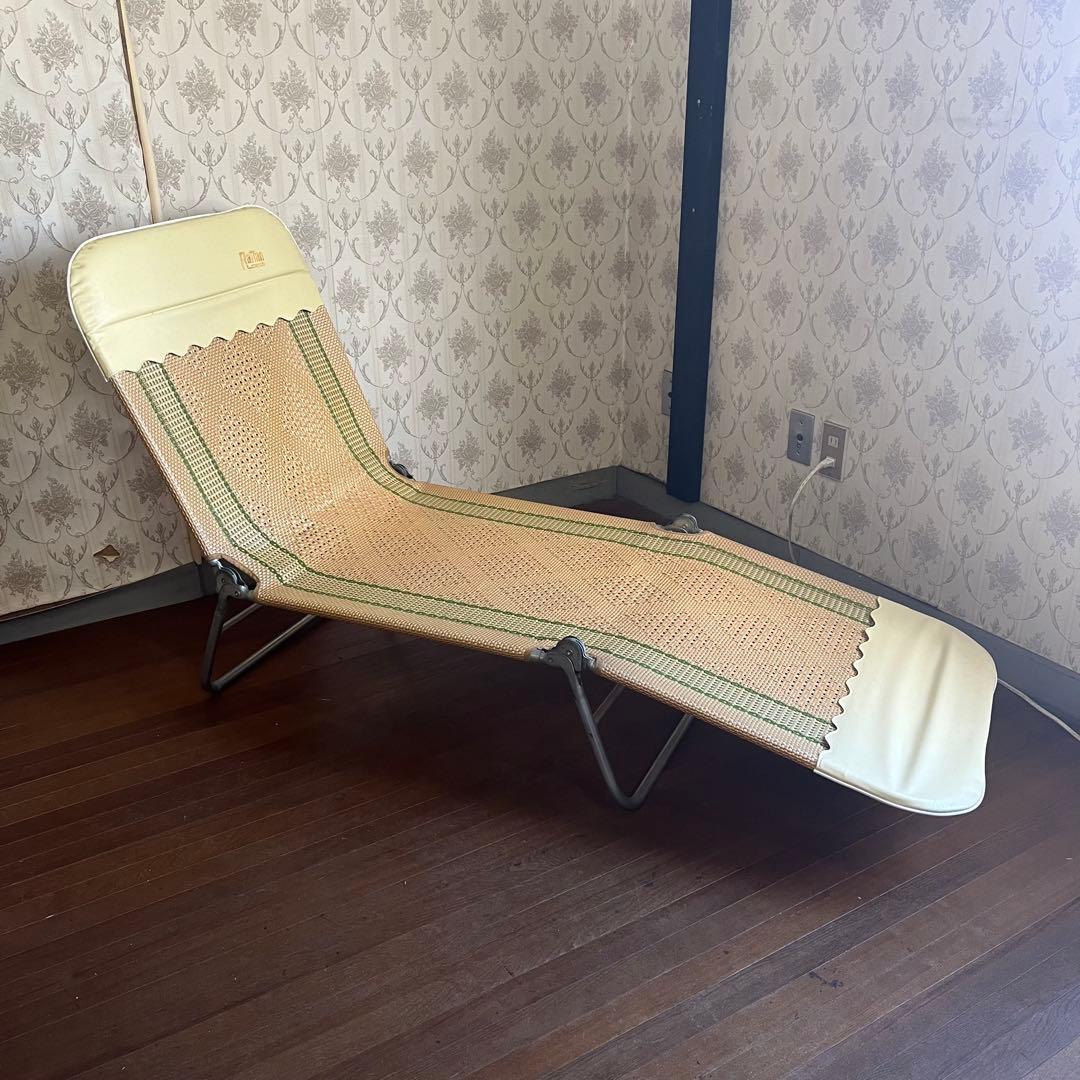 【アンティーク】昭和レトロ 籐 ラタンビーチチェア サマーベッド リクライニング
