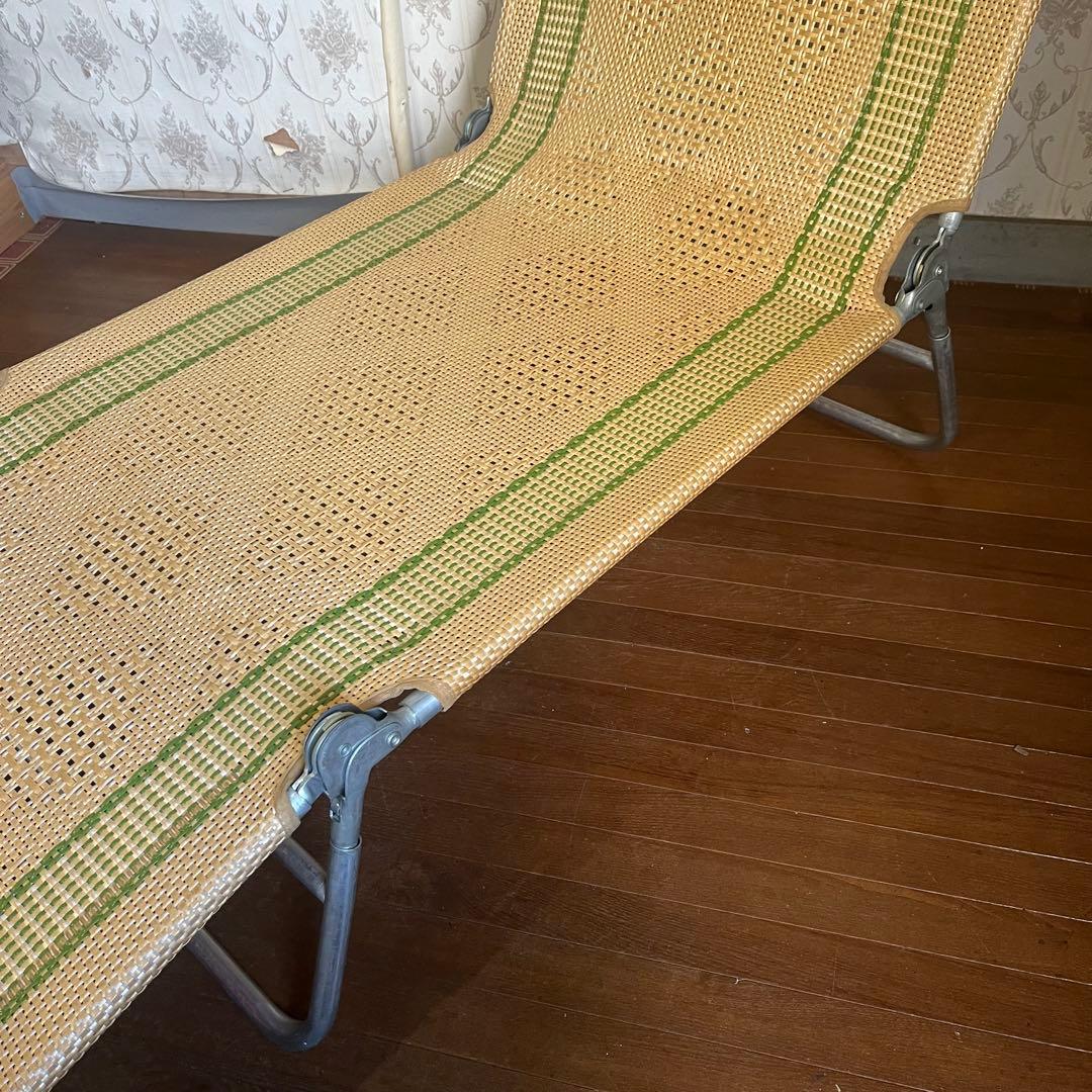 【アンティーク】昭和レトロ 籐 ラタンビーチチェア サマーベッド リクライニング