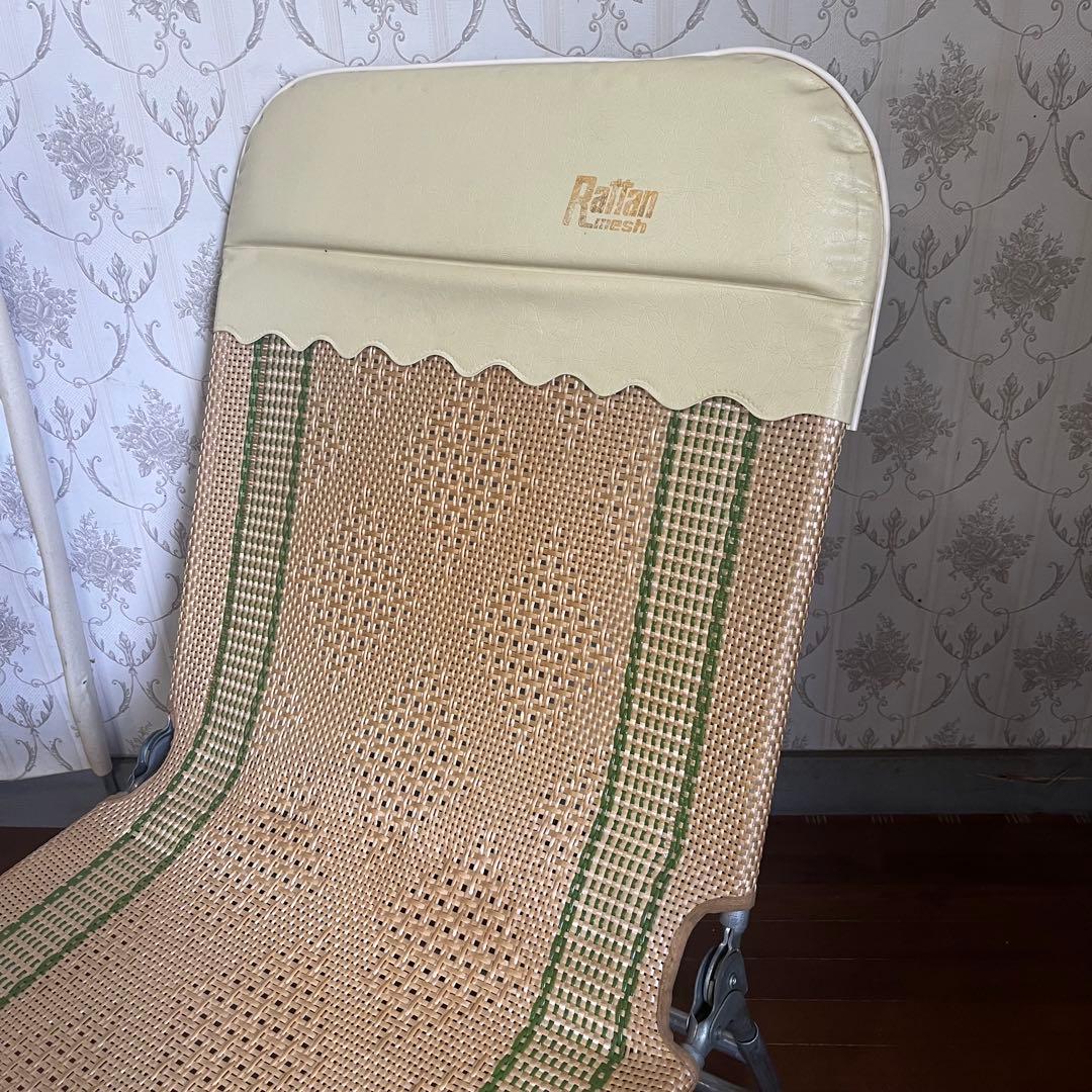 【アンティーク】昭和レトロ 籐 ラタンビーチチェア サマーベッド リクライニング