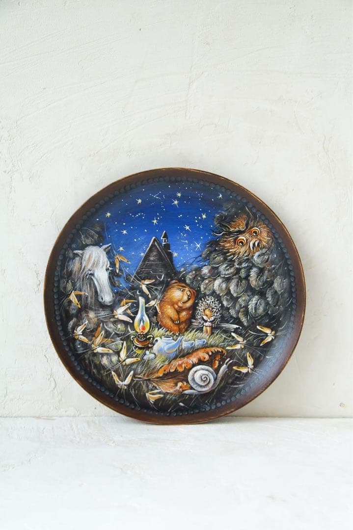 ロシア雑貨☆『霧の中のハリネズミ』木製トレー　壁掛け飾り マトリョーシカ