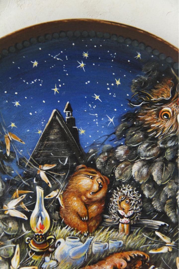 ロシア雑貨☆『霧の中のハリネズミ』木製トレー　壁掛け飾り マトリョーシカ